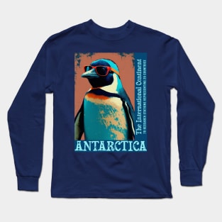 Antarctica Cute Penguin with Glasses Antarctic Science Long Sleeve T-Shirt